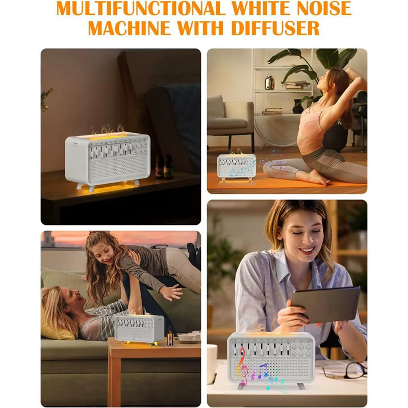 White Noise Machine Diffuser Air Aroma Diffuser Humidifier with 8 White Noise Adjustable, Night Light, Bluetooth Speaker