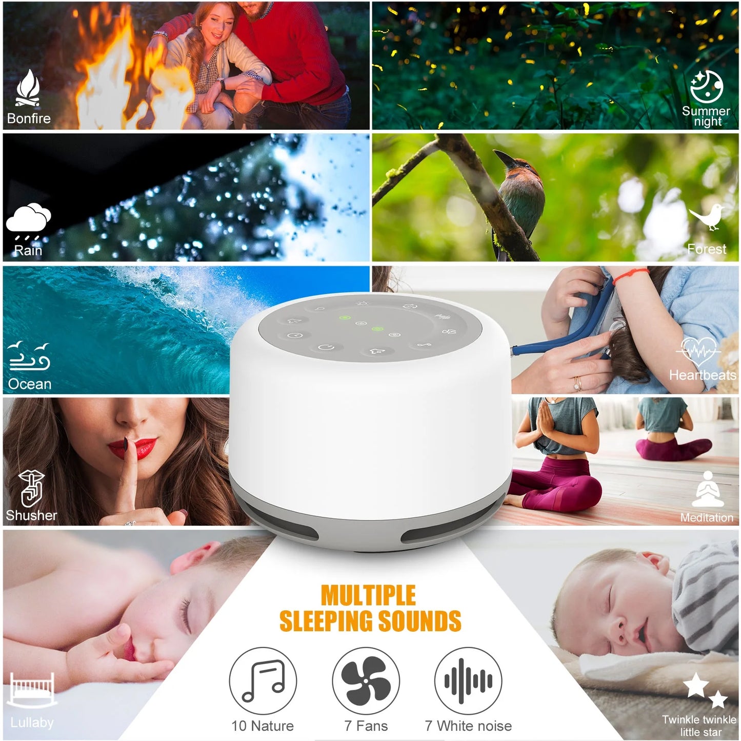 White Noise Machine for Sleeping Baby Adults Kids, Sound Machine with Night Light, 24 Soothing Sounds for Sleeping, Noise Maker for Bedroom Home Health